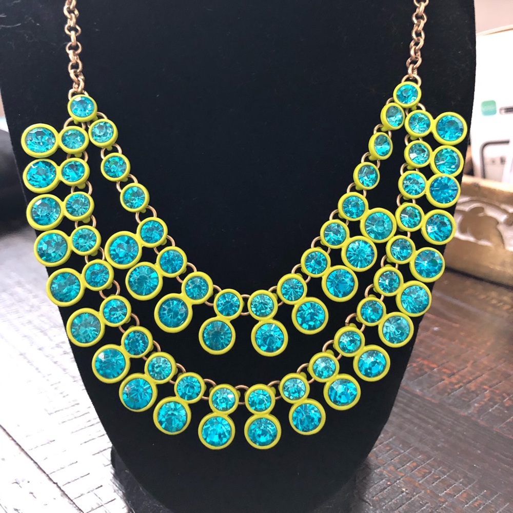 Turquoise rhinestone necklace with lime green